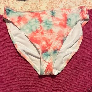 Time and Tru Coral & Teal Tie-Dye Bikini Bottoms